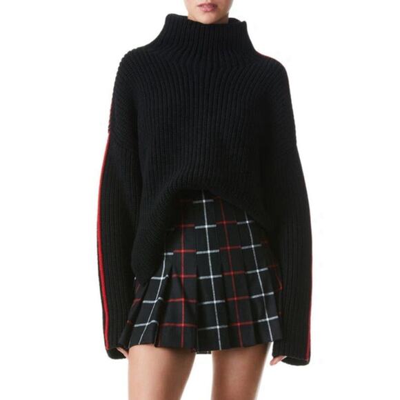 Alice + Olivia Sweaters - Alice + Olivia Ruthanne Wool Turtleneck Sweater Size XS Black Red Chunky Slits